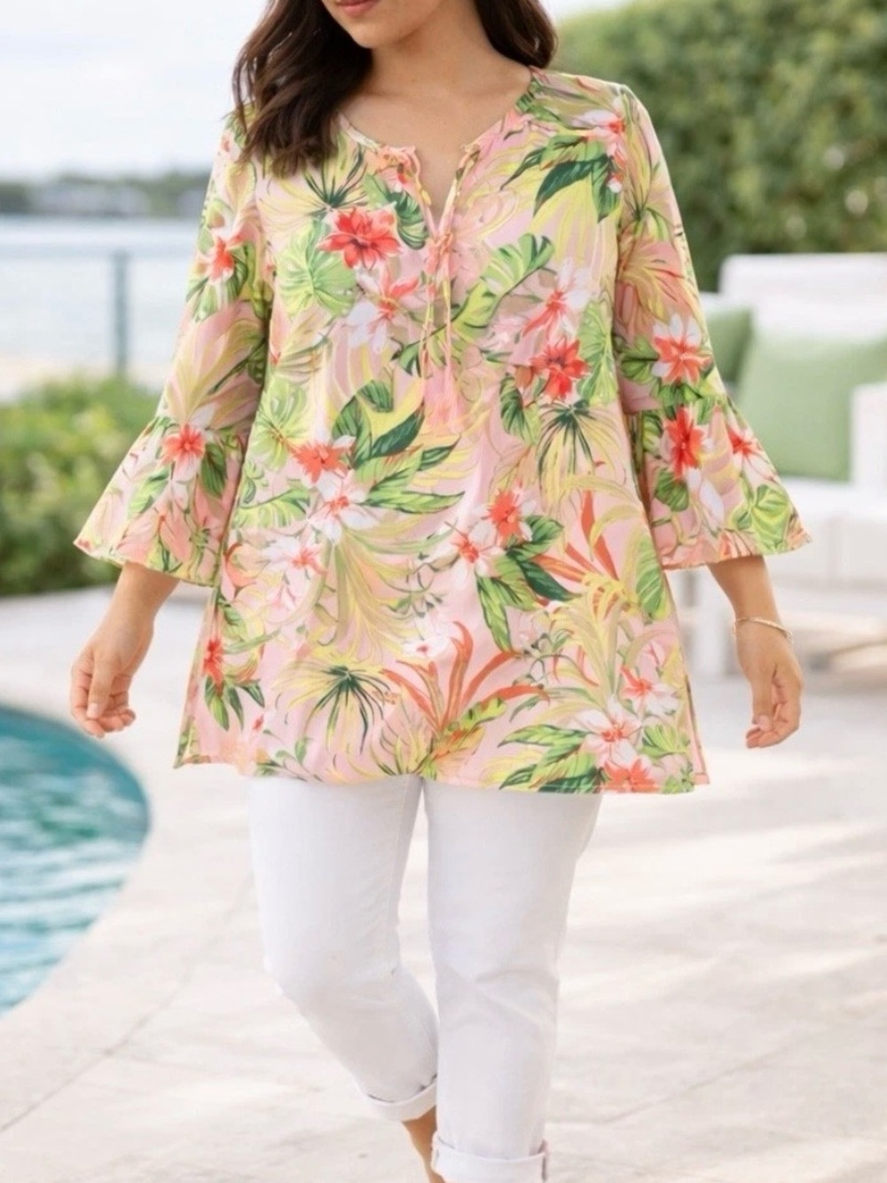 J. Jill sz L pink floral tunic top